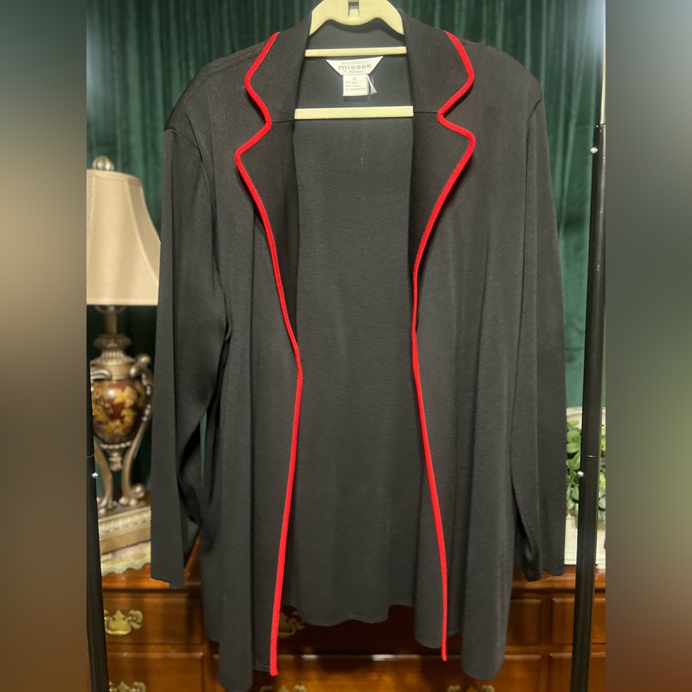 Exclusively Misook Black Jacket with Red Trim
